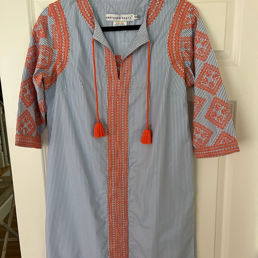 Gretchen Scott Designs Blue and White Striped Tunic